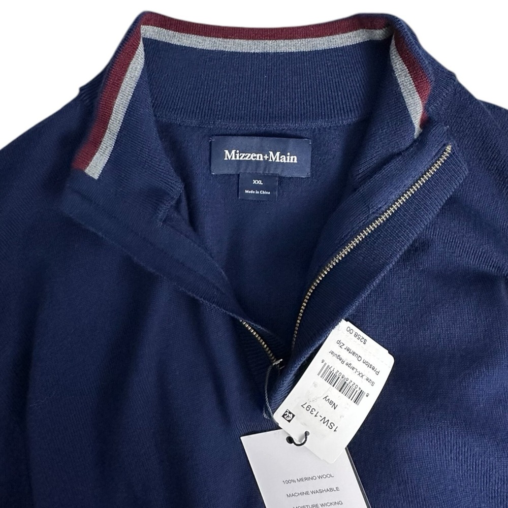 Mizzen‎ + Main Mens XXL Navy Blue Preston Quarter Zip Sweater $258